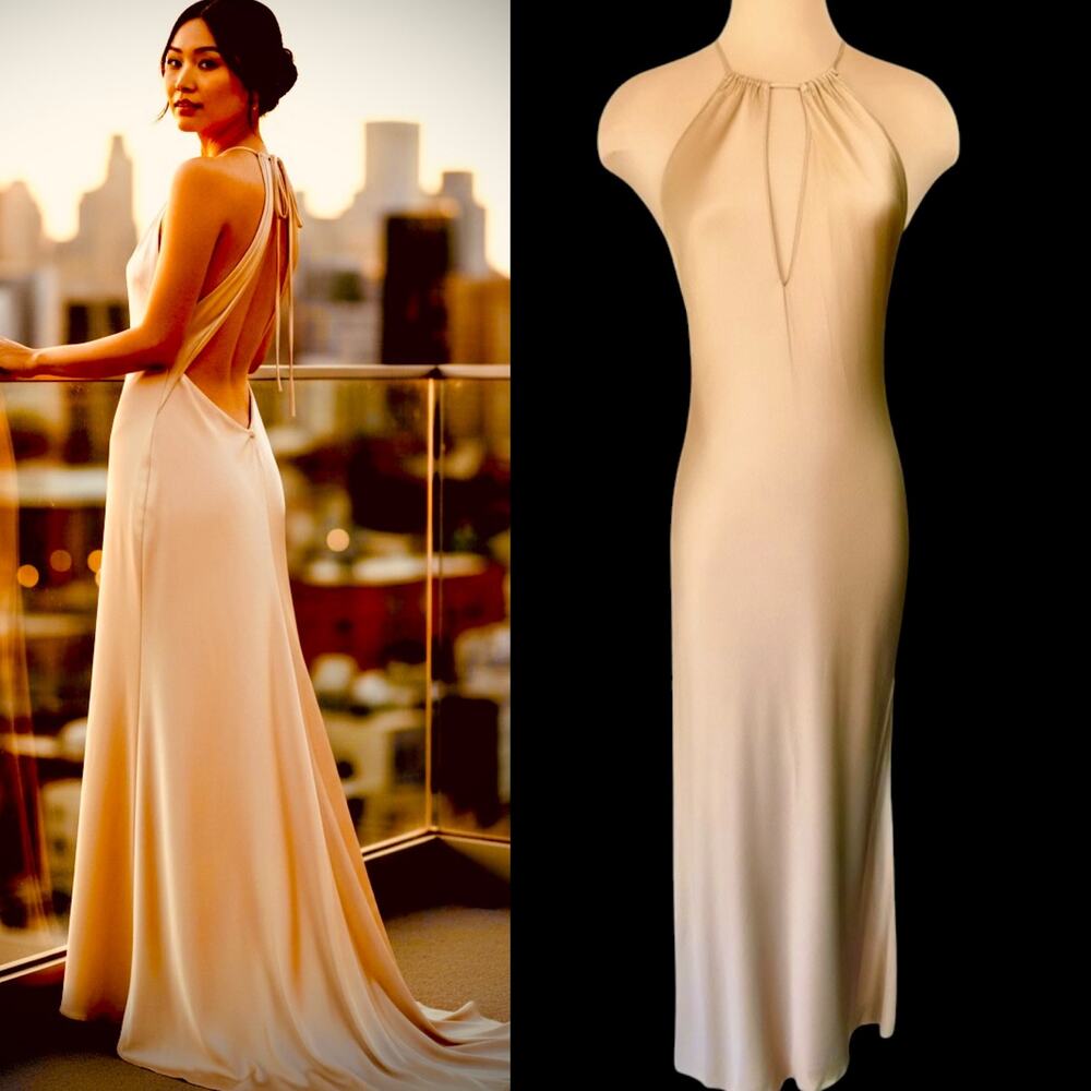 New AMAZING Victoria’s Secret SILK Gown Champagne Gold Open Back Size Large